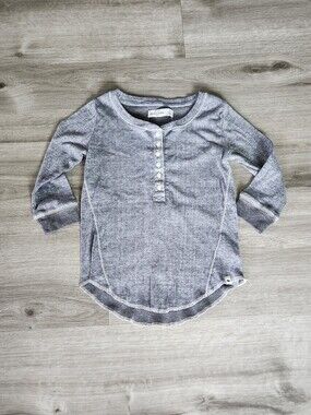 Vintage Girls' Abercrombie & Fitch Ribbed Henley Top 3/4 Sleeve Y2k Small Gray